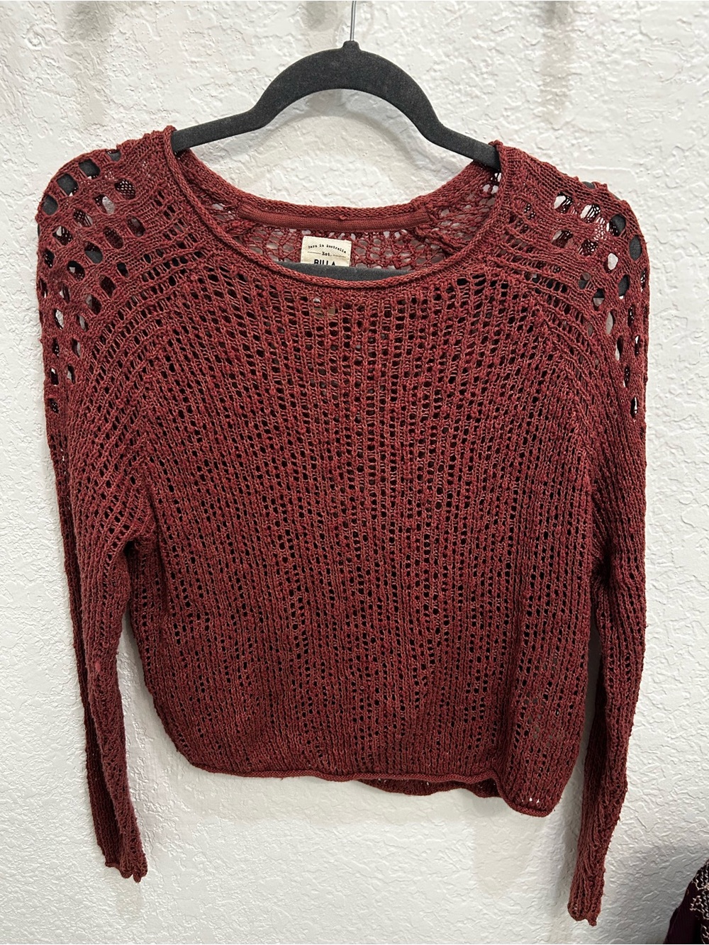Billabong Open-Weave Dusty Rose Scoop-Neck Sweater